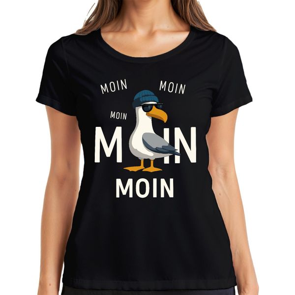 Moin MöWe - Maglietta Da Donna Cool E Casual Della Costa Del Mare Del Nord - Nero, L-image