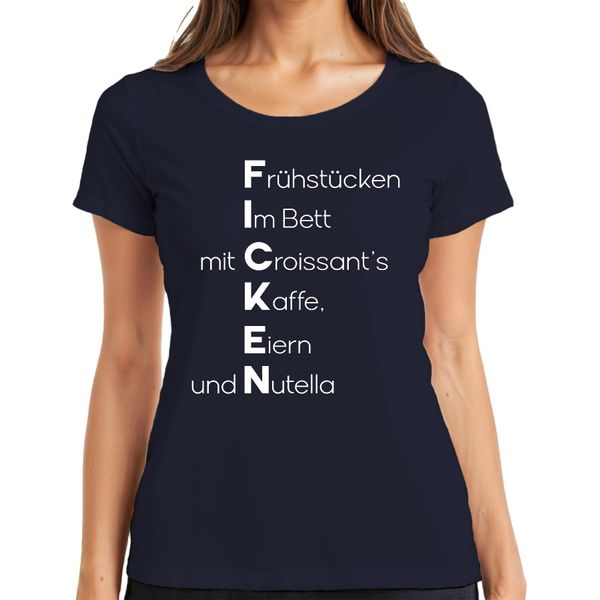 Colazione A Letto Con Croissant Al Caffè E Crema Di Cioccolato - Maglietta Da Donna Con Scritte Divertenti, Navy, Xxl-image