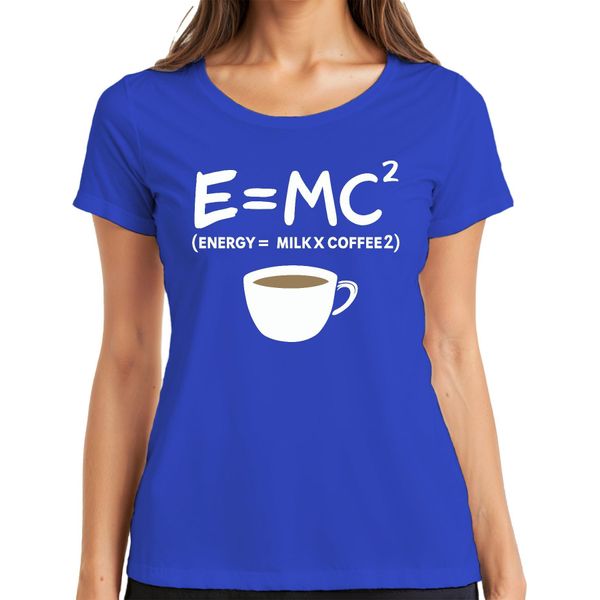Teoria Della Relatività Formula Del Caffè Nerd Fisica Dire Mattina Caffè Albert Einstein Maglietta Da Donna, Blu, Xl-image