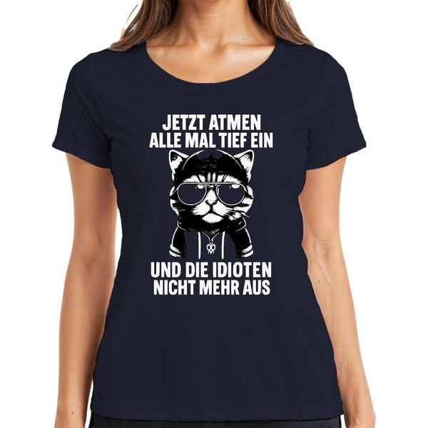 Ora Tutti Fanno Un Respiro Profondo Dicendo Che Il Gatto è Ironico T-Shirt Da Donna, Navy, Xxl-image