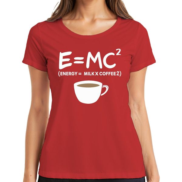 Teoria Della Relatività Formula Del Caffè Nerd Fisica Dire Mattina Caffè Albert Einstein Maglietta Da Donna, Rosso, Xxl-image