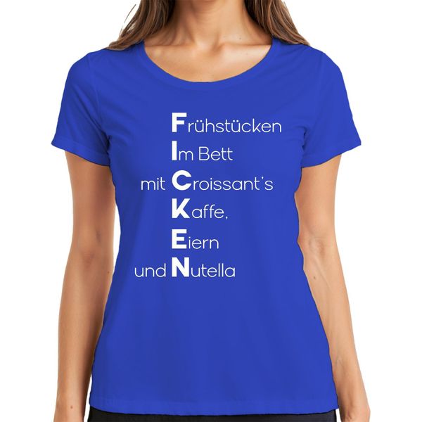 Colazione A Letto Con Croissant Al Caffè E Crema Di Cioccolato - Maglietta Da Donna Con Scritte Divertenti, Blu, 3XL-image