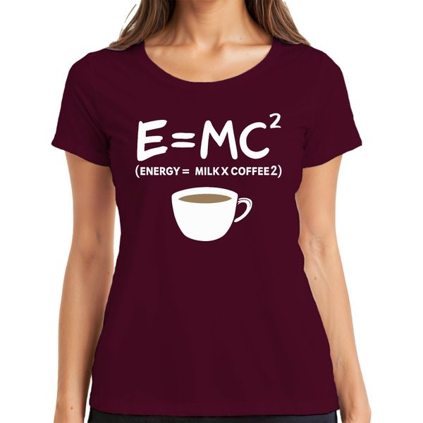 Teoria Della Relatività Formula Del Caffè Nerd Fisica Dire Mattina Caffè Albert Einstein Maglietta Da Donna, Borgogna, L-image
