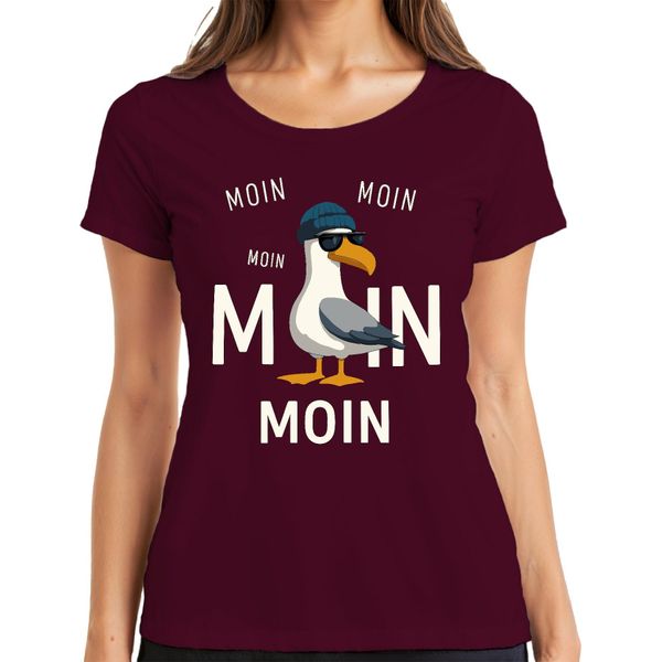 Moin MöWe - Maglietta Da Donna Cool E Casual Della Costa Del Mare Del Nord - Borgogna, S-image