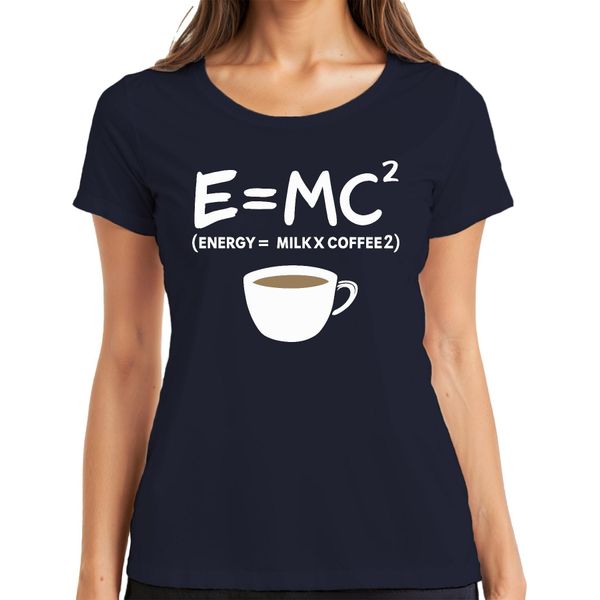 Teoria Della Relatività Formula Del Caffè Nerd Fisica Dire Mattina Caffè Albert Einstein Maglietta Da Donna, Navy, Xxl-image