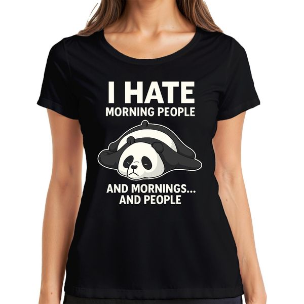Odio Le Persone Mattutine E Il Panda Mattutino Stanco Regalo Caffè Signore T-Shirt, Nero, Xl-image