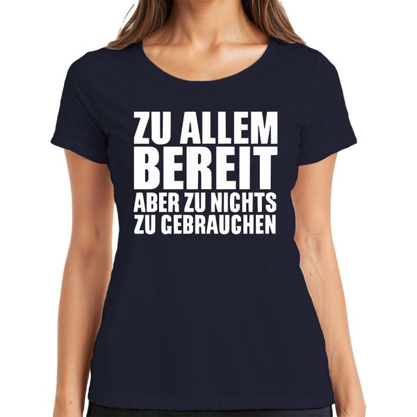 Pronto A Tutto Ma Non A Niente Divertente Ironico Amico Dell'ufficio T-Shirt Da Donna, Navy, Xl-image