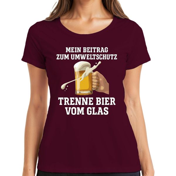 Trenne Bier Vom Glas Mein Beitrag Umweltschutz Bierkrug Bierfan Maglietta Da Donna, Borgogna, Xl-image