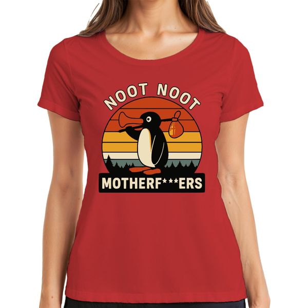 Maglietta Donna Noot Noot Motherf***Ers Retro Penguin Sunset Vintage, Rosso, 3XL-image