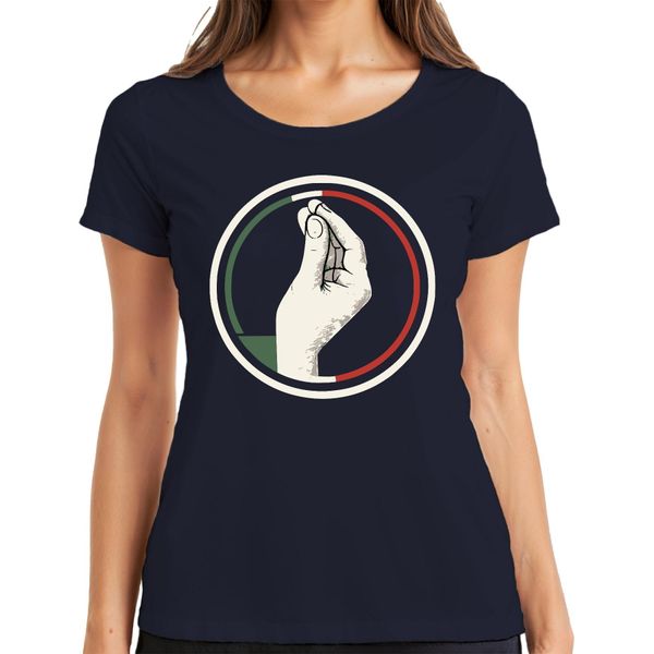 Maglietta Da Donna "Gesto Della Mano Italiana"" Bacio Dello Chef Bandiera Italiana Retro Pizza Pasta, Navy, 3XL"-image