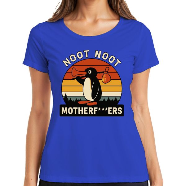 Maglietta Donna Noot Noot Motherf***Ers Retro Penguin Sunset Vintage, Blu, Xl-image
