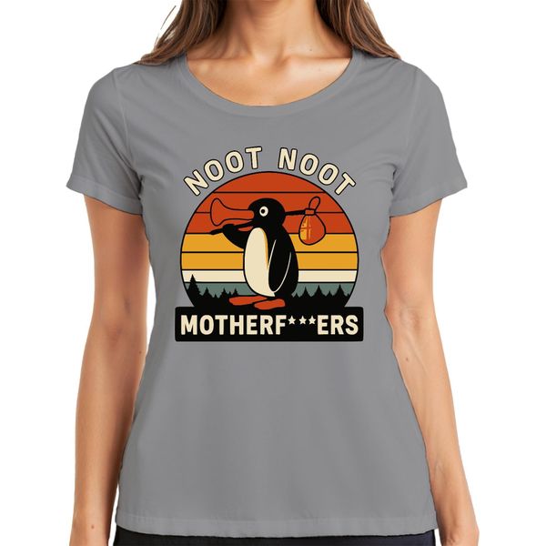 Maglietta Da Donna Noot Noot Motherf***Ers Retro Penguin Sunset Vintage, Grigio, 3XL-image