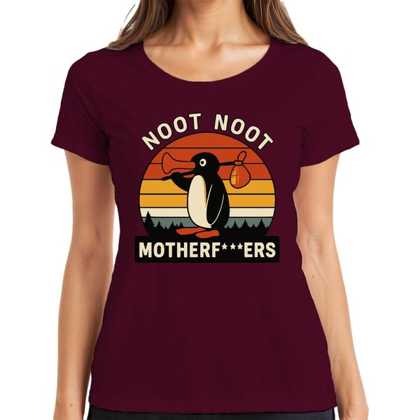 Maglietta Donna Noot Noot Motherf***Ers Retro Penguin Sunset Vintage, Bordeaux, 3XL-image