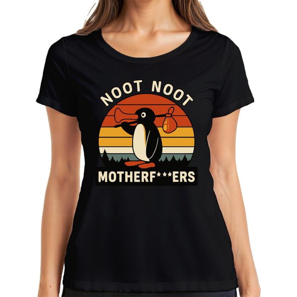 Maglietta Donna Noot Noot Motherf***Ers Retro Penguin Sunset Vintage, Nero, S-image