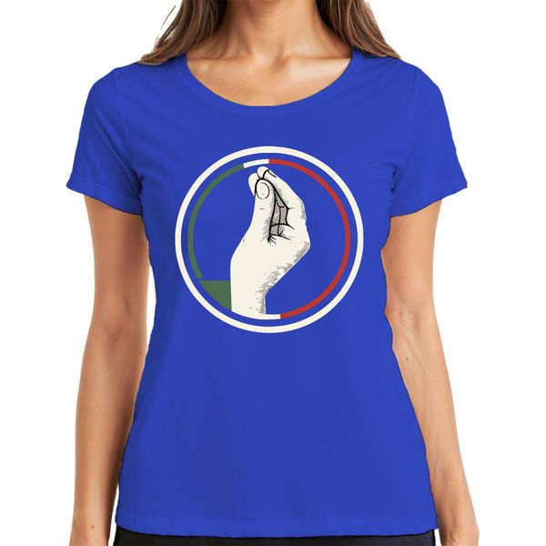 Maglietta Da Donna "Gesto Della Mano Italiana"" Bacio Dello Chef Bandiera Italiana Retro Pizza Pasta, Blu, 3XL"-image