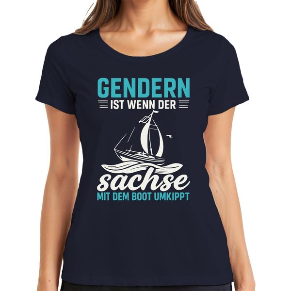 Maglietta Da Donna Gendern Ist Wenn Der Sachse Umkippt Segelboot Sachsen Spruch, Navy, Xxl-image