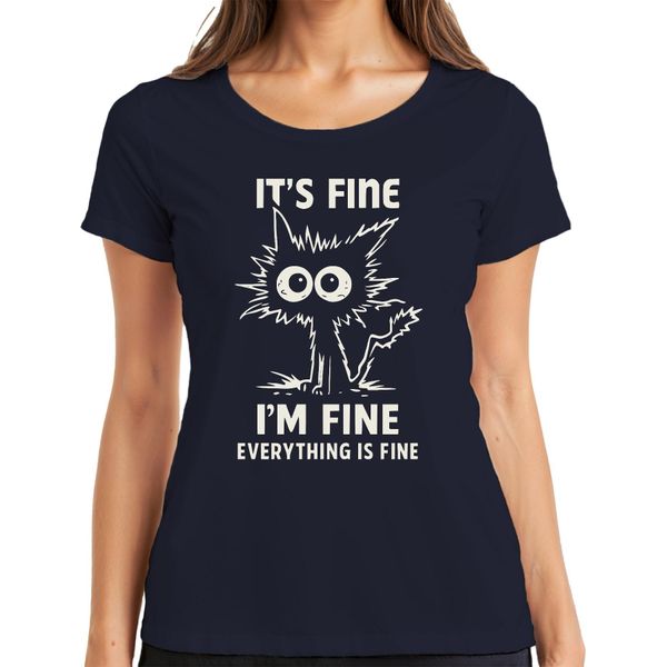 Va Bene, Sto Bene, Tutto Va Bene, Lustige Katze Sarkastisch Maglietta Da Donna, Navy, 3XL-image