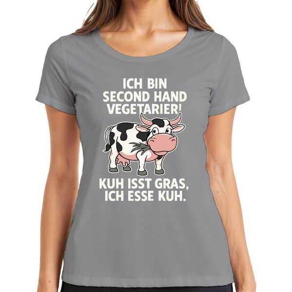 Mucca Vegetariana Di Seconda Mano Mangia L'erba Io Mangio La Fattoria Della Mucca Maglietta Divertente Da Donna, Grigio, Xxl-image