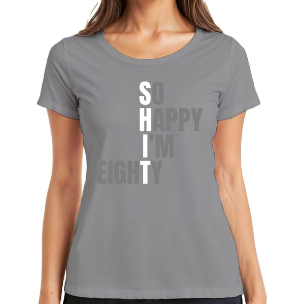 So Happy I'm 80 Funny Birthday Gift Eighty Grandma Grandpa Senior Ladies T-Shirt, Grigio, Xl-image