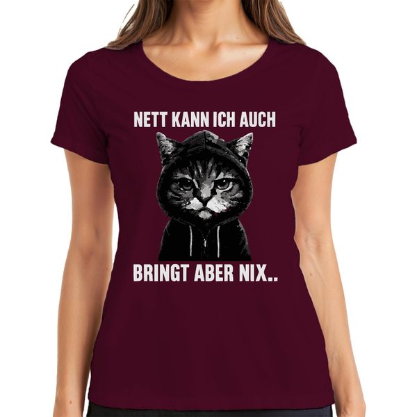 Simpatico Posso Anche Portare Ma Niente Gatto Impertinente Cappuccio Divertente Maglietta Da Donna, Borgogna, L-image