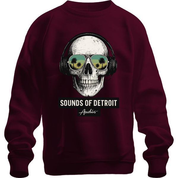 Sounds Of Detroit Audio Totenkopf KopfhöRer Techno Dj Retro Club Unisex Felpa Pullover, Borgogna, M-image