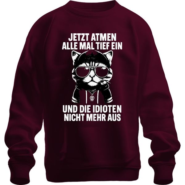 Ora Tutti Fanno Un Respiro Profondo Dicendo Che Il Gatto Cool Ironia Unisex Felpa Maglione, Bordeaux, Xxl-image