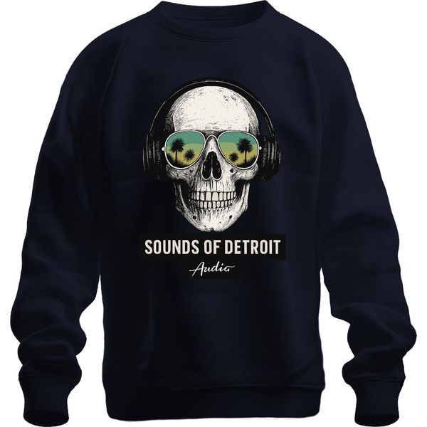 Sounds Of Detroit Audio Totenkopf KopfhöRer Techno Dj Retro Club Unisex Felpa Pullover, Navy, L-image