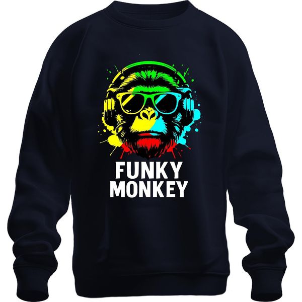 Funky Monkey Cuffie Occhiali Da Sole Musica Dj Retro Colorato Streetwear Unisex Felpa Pullover, Navy, Xxl-image