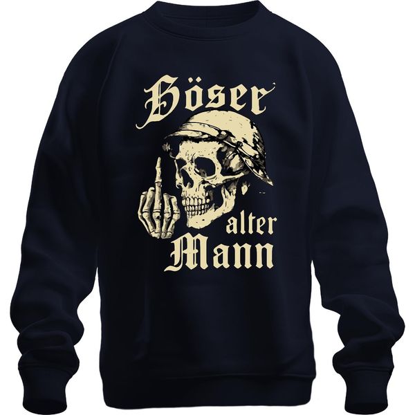 Skull Skeleton Hand Middle Finger Biker Rocker Bad Old Man Felpa Unisex Pullover, Navy, M-image