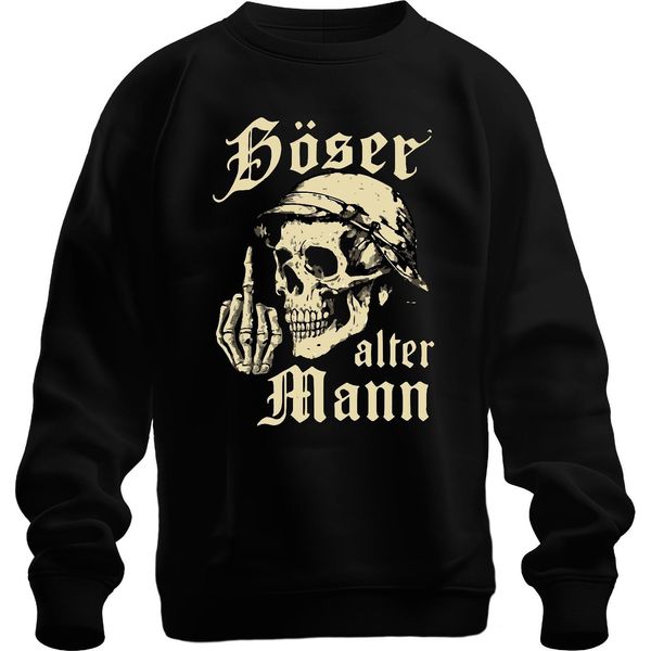 Skull Skeleton Hand Middle Finger Biker Rocker Bad Old Man Felpa Unisex Pullover, Nero, M-image