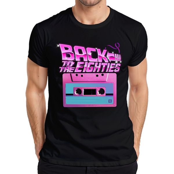 Maglietta Da Uomo Back To The Eighties 80S Retro Cassette Neon Vintage Synthwave, Nero, S-image
