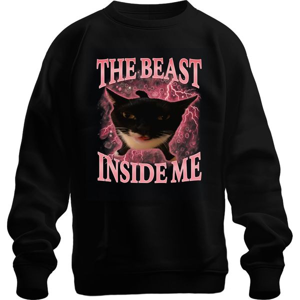 La Bestia Che è In Me è Inarrestabile Gatto Nero Fulmine Rosa Felpa Unisex, Nero, L-image