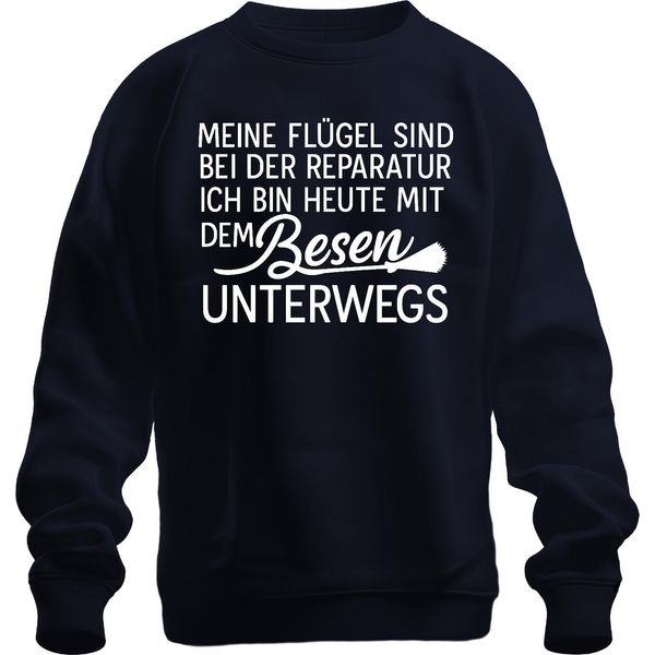 Wings In Repair Today With Broom On The Way Strega Divertente Fun Unisex Felpa Pullover, Navy, L-image