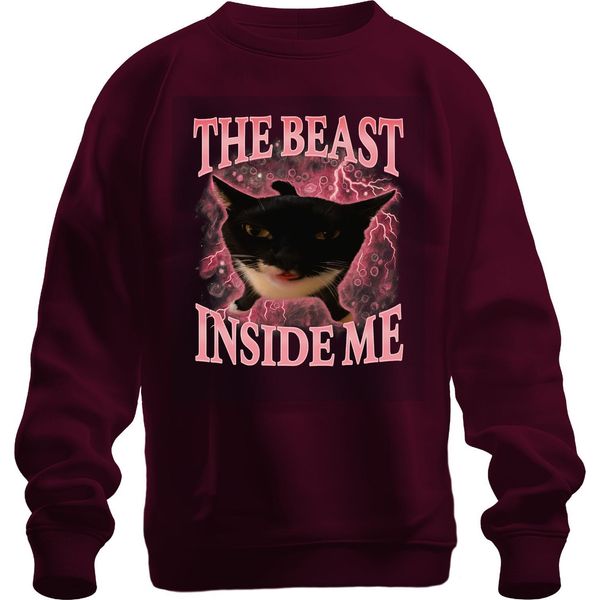 La Bestia Che è In Me è Inarrestabile Gatto Nero Fulmine Rosa Felpa Unisex, Borgogna, M-image