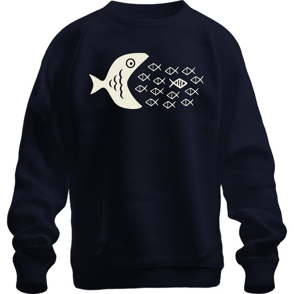 Il Pesce Grande Mangia Il Pesce Piccolo Scuola Di Pesce Mare Oceano Marittimo Unisex Felpa Pullover, Navy, 3XL-image