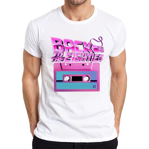 Maglietta Da Uomo Back To The Eighties 80S Retro Cassette Neon Vintage Synthwave, Bianco, 3XL-image
