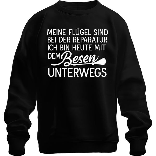 Ali In Riparazione Oggi Con Scopa In Arrivo Strega Divertente Fun Unisex Felpa Pullover, Nero, L-image
