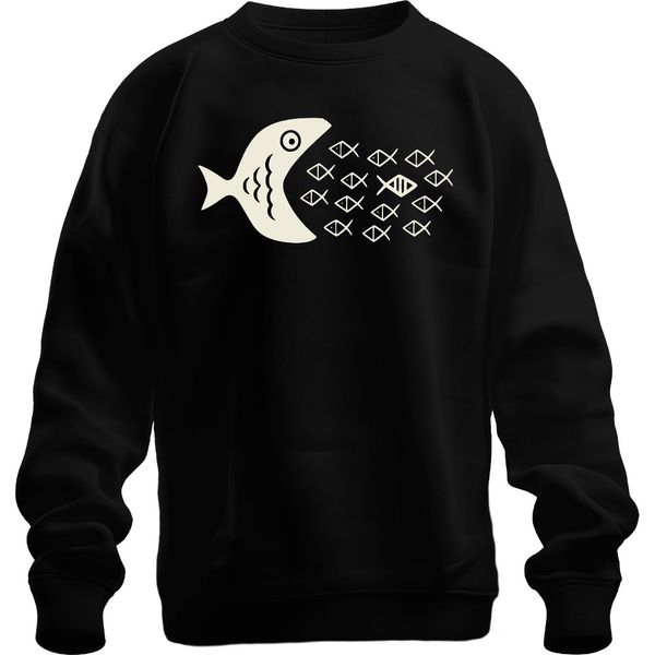 Il Pesce Grande Mangia Il Pesce Piccolo Scuola Di Pesci Mare Oceano Marittimo Unisex Felpa Pullover, Nero, S-image
