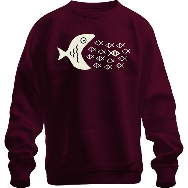 Big Fish Eats Small Fish School Of Fish Sea Ocean Maritime Unisex Felpa Pullover, Borgogna, S-image