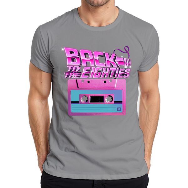 T-Shirt Da Uomo Back To The Eighties 80S Retro Cassette Neon Vintage Synthwave, Grigio, L-image