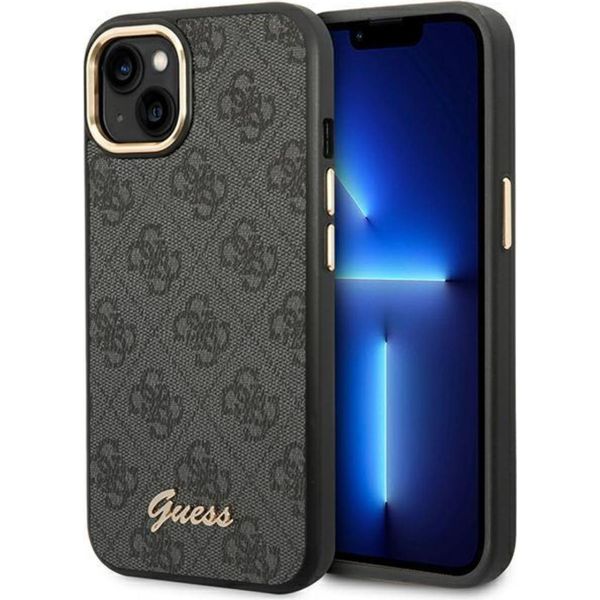Guess Guhcp14Mhg4Shk Custodia Rigida Per Iphone 14 Plus/ 15 Plus 6.7 Czarny/Nero 4G Logo Oro Vintage-image