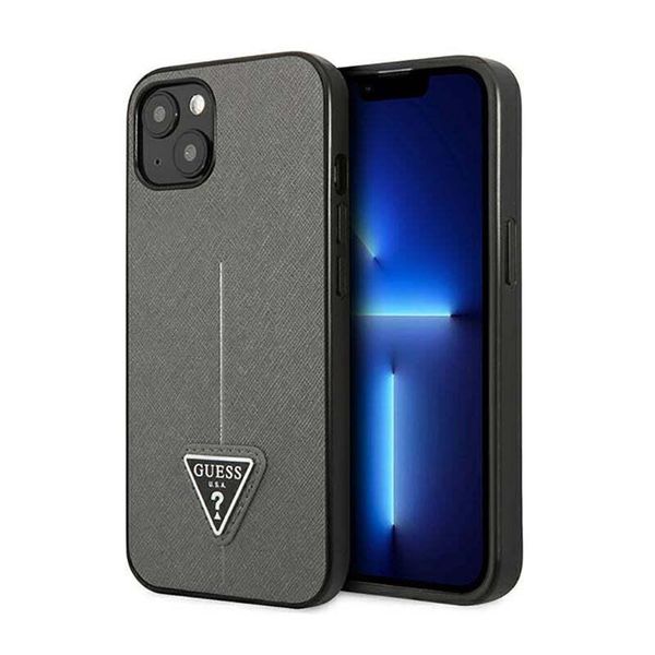 Guess Guhcp14Mpsatlg Custodia Rigida Per Iphone 14 Plus / 15 Plus 6.7 Argento/Argento Logo Saffianotriangle-image