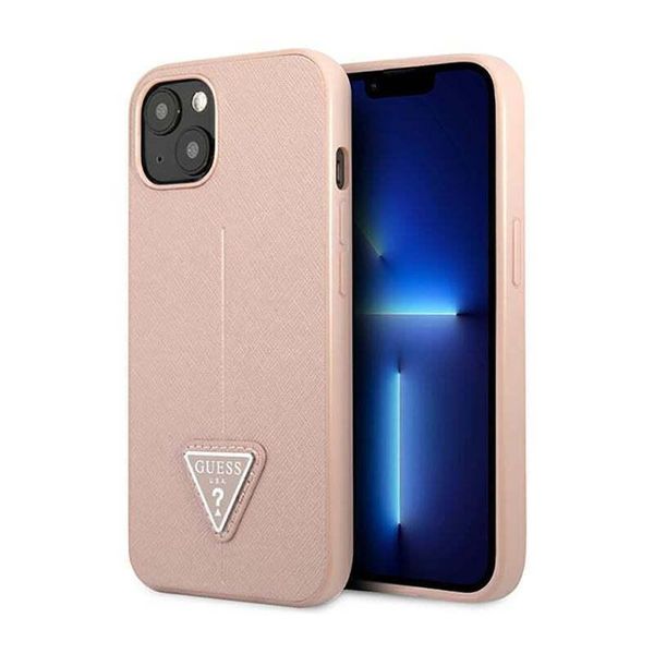 Guess Guhcp14Mpsatlp Custodia Rigida Per Iphone 14 Plus / 15 Plus 6.7 Rosa/Logo Saffianotriangle-image