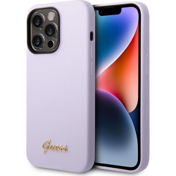 Guess Guhcp14Xslsmu Custodia Rigida Per Iphone 14 Pro Max6,7 Fioletowy/Purple Silicone Vintage Gold Logo-image