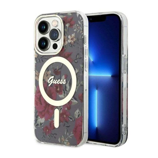Guess Guhmp14Lhcfwsa Custodia Rigida Per Iphone 14 Pro 6.1Zielony/Khaki Fiore Magsafe-image