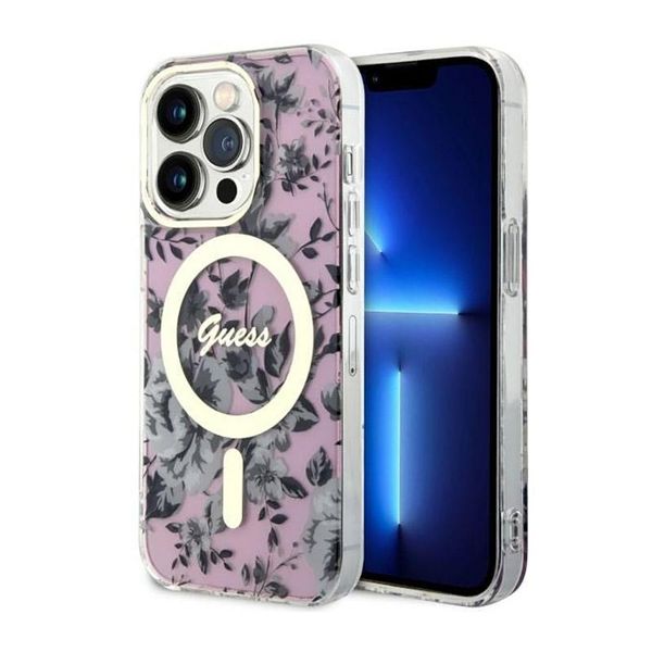 Guess Guhmp14Lhcfwsp Custodia Rigida Per Iphone 14 Pro 6.1RóżOwy/Pink Flower Magsafe-image