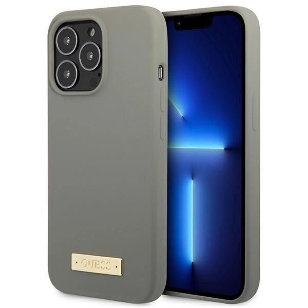 Guess Guhmp13Xsplg Iphone 13 Pro Max 6,7 Grigio/Grigio Custodia Rigida In Silicone Logo Plate Magsafe-image