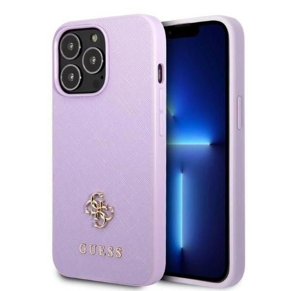 Guess Guhcp13Lps4Mu Custodia Rigida Per Iphone 13 Pro / 13 6,1 Purpurowy/Purple Saffiano 4G Logo In Metallo Piccolo-image