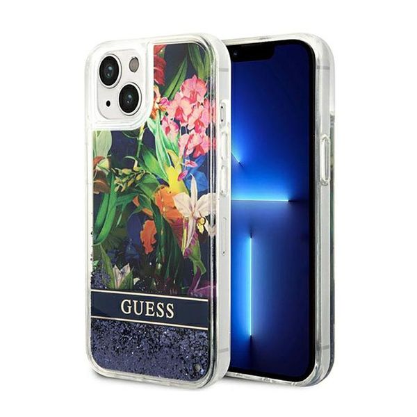 Guess Guhcp14Mlflsb Custodia Rigida Per Iphone 14 Plus / 15 Plus 6.7 Blu/Blu Fiore Liquido Glitterato-image