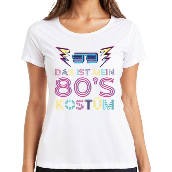 My 80'S Costume Maglietta Da Donna Con Occhiali Da Festa Retrò Al Neon Degli Anni '80, Bianca, 3XL-image